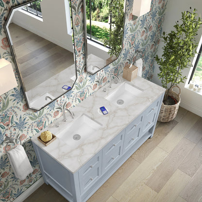 Breckenridge 60" Double Vanity, Serenity Blue, w/ 3 CM Victorian Silver Quartz Top w/FreePower Wireless Charger