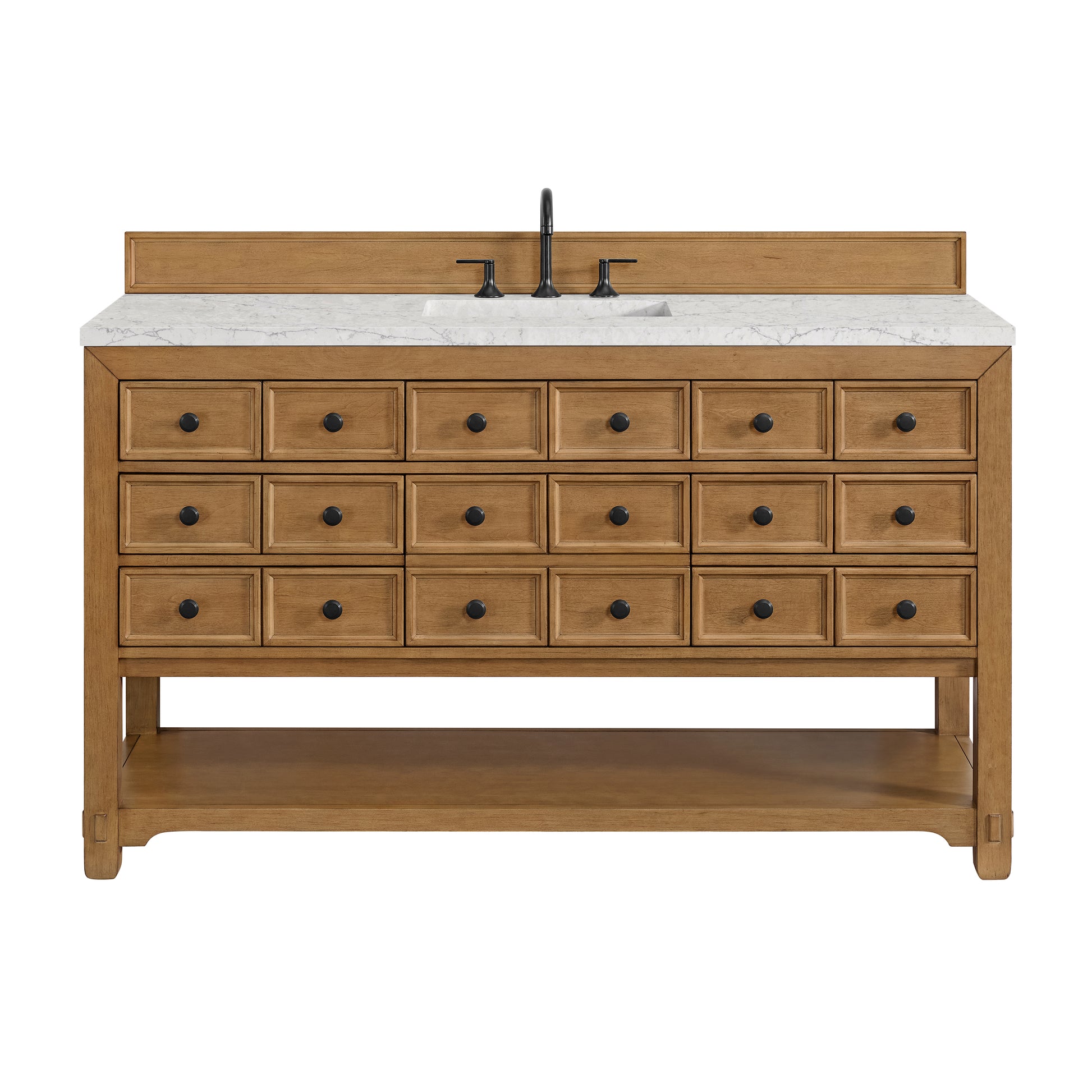 Renovate for Less Atlanta Malibu 60" Single Vanity, Amber Birch w/ 3 CM Eternal Jasmine Pearl Top w/ FreePower Wireless Charger