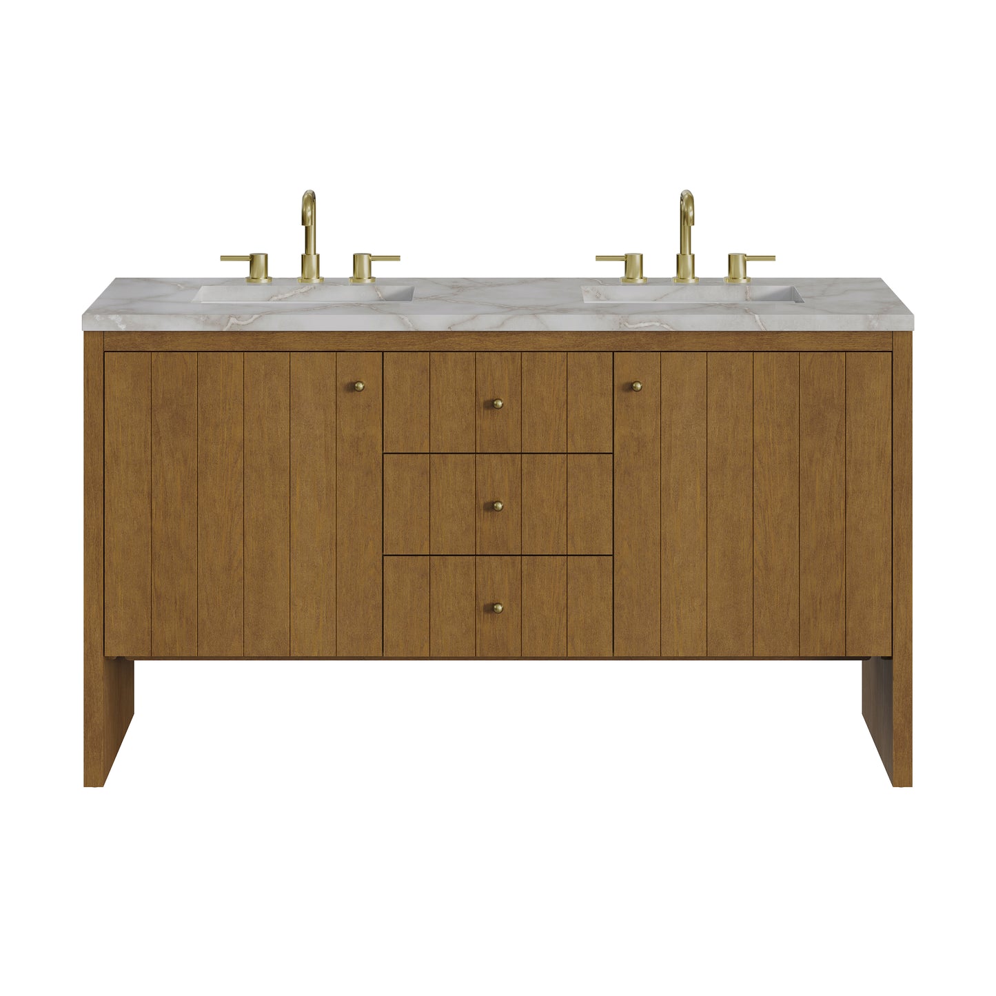 Renovate for Less Atlanta Hudson 60" Double Vanity, Honey Oak w/ 3 CM Victorian Silver Silestone Top