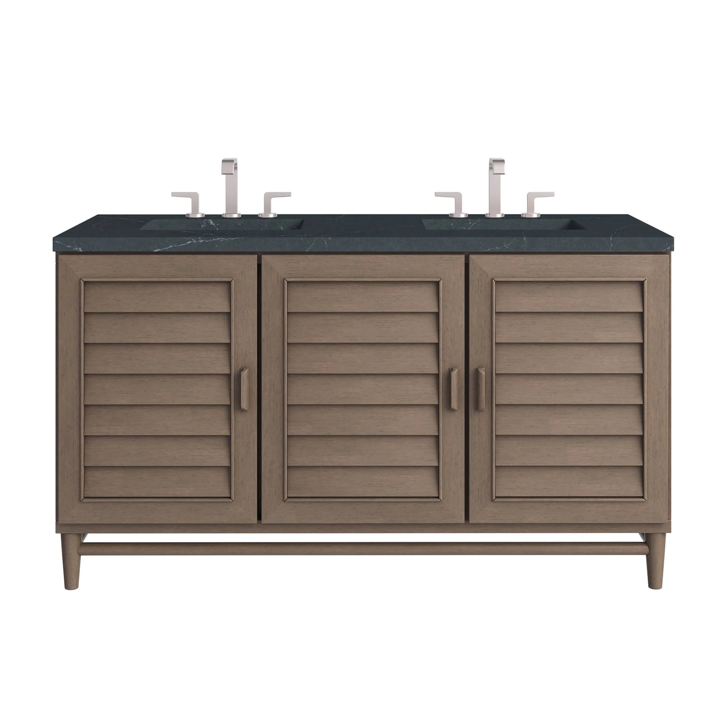 Portland 60" Double Vanity Whitewashed Walnut w/ 3 CM Charcoal Soapstone Silestone Top