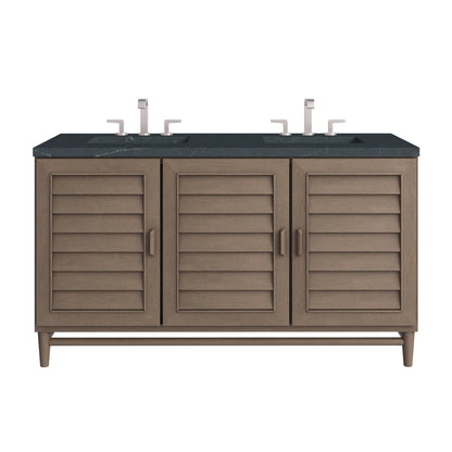 Portland 60" Double Vanity Whitewashed Walnut w/ 3 CM Charcoal Soapstone Silestone Top