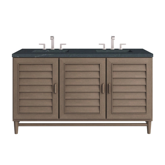 Portland 60" Double Vanity Whitewashed Walnut w/ 3 CM Charcoal Soapstone Silestone Top