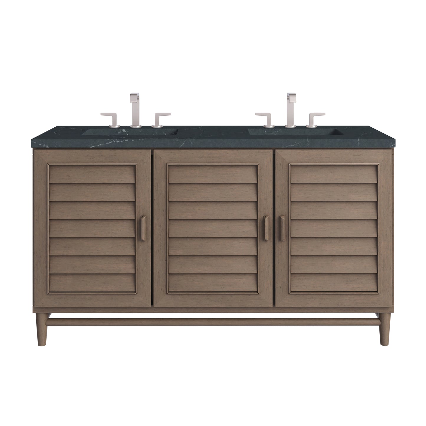Renovate for Less Atlanta Portland 60" Double Vanity Whitewashed Walnut w/ 3 CM Charcoal Soapstone Silestone Top