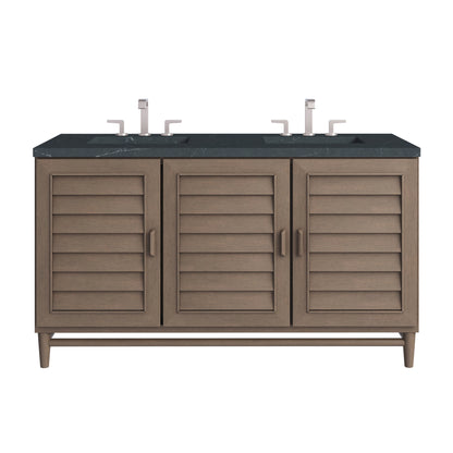 Renovate for Less Atlanta Portland 60" Double Vanity Whitewashed Walnut w/ 3 CM Charcoal Soapstone Silestone Top