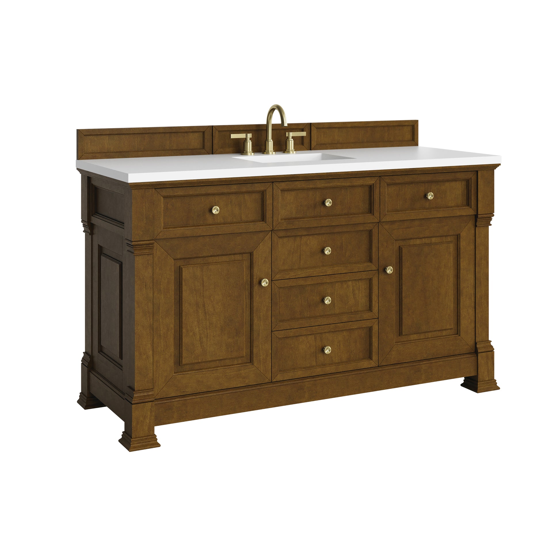 Renovate for Less Atlanta Brookfield 60" Single Vanity, Honey Oak,  w/ 3 CM White Zeus Silestone Top