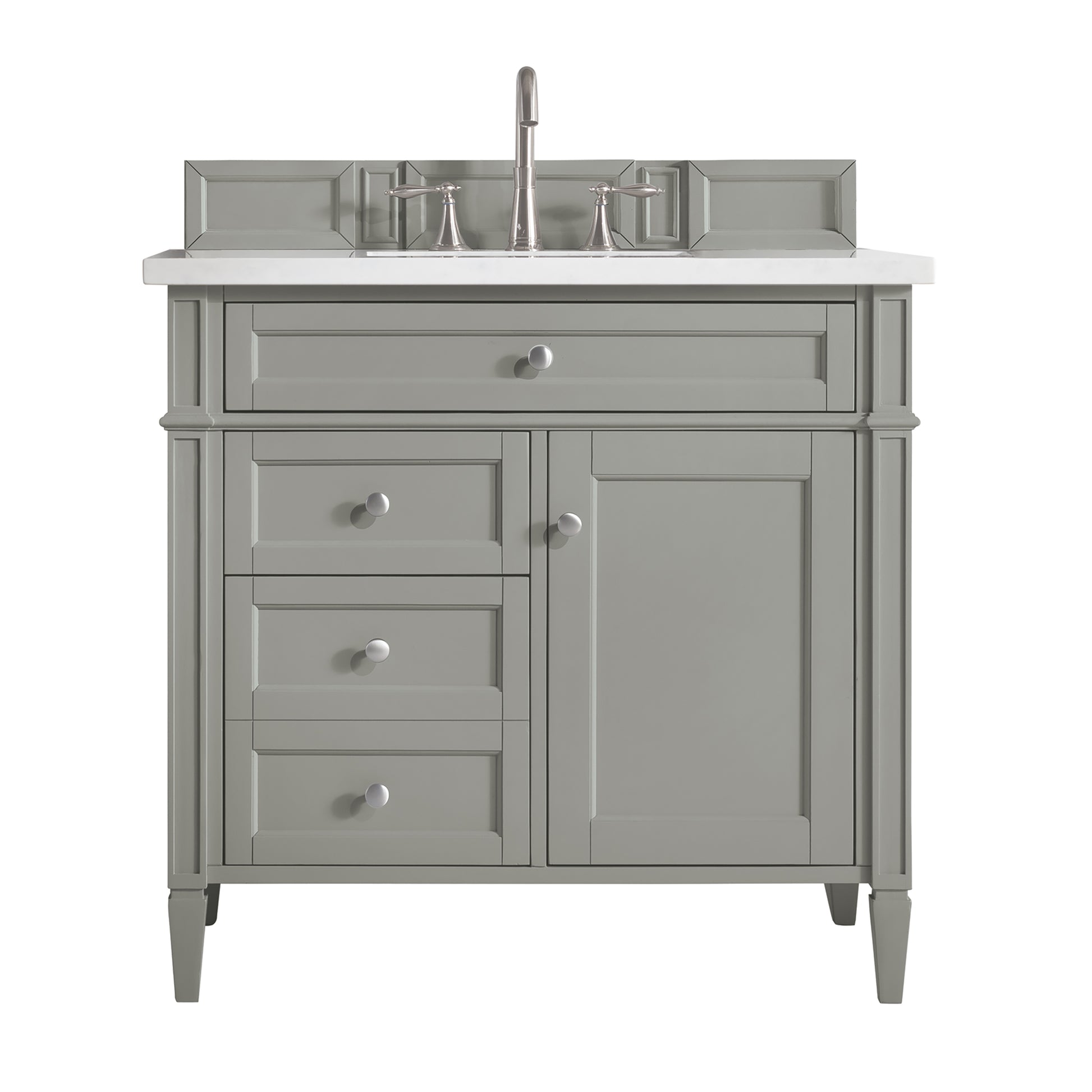 Renovate for Less Atlanta Brittany 36" Single Vanity, Urban Gray w/ 3 CM White Zeus Silestone Top