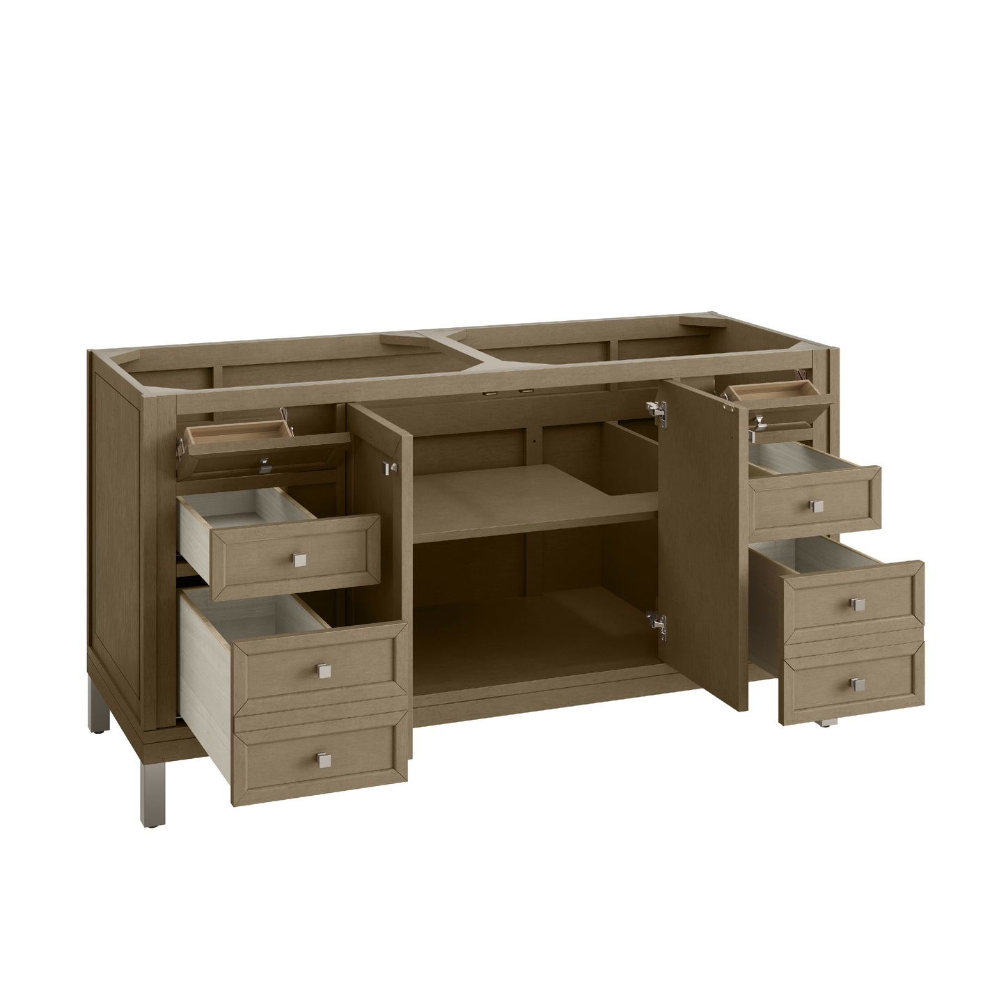 Renovate for Less Atlanta Chicago 60" Double Vanity, Walnut Whisper, w/ 3 CM Victorian Silver Silestone® Top