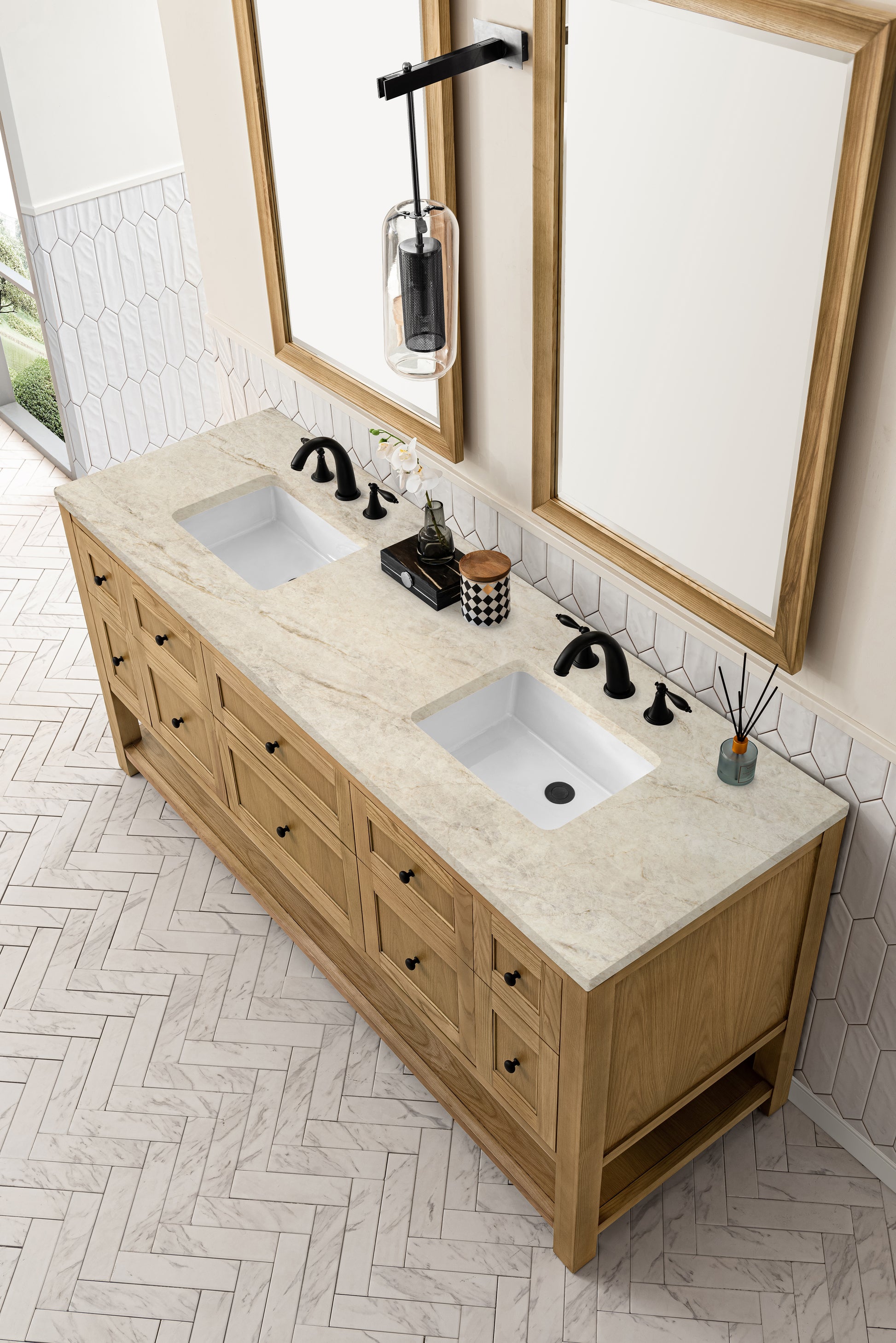 Renovate for Less Atlanta Breckenridge 72" Double Vanity, Light Natural Oak, w/ 3 CM Tajnar Eclos Top