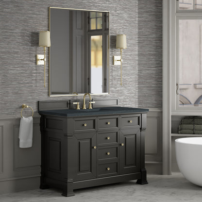Renovate for Less Atlanta Brookfield 48" Single Vanity, Black Onyx w/3 CM Charcoal Soapstone Silestone Top
