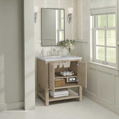 Breckenridge 30" Single Vanity, Whitewashed Oak w/ 3 CM Victorian Silver Silestone Top