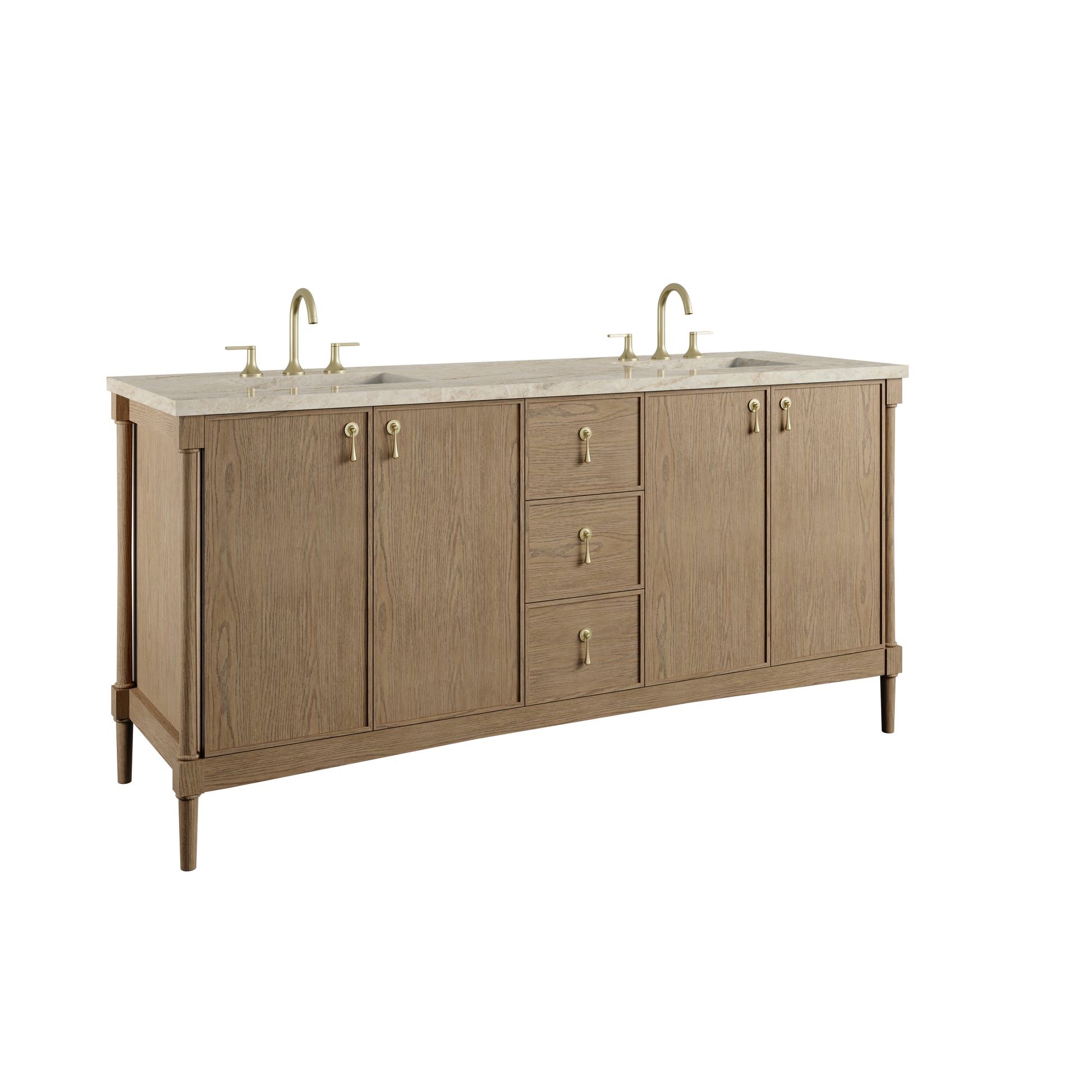Renovate for Less Atlanta Kinnsden 72" Double Vanity, Weathered Oak w/ 3 CM Tajnar Eclos Top w/FreePower Wireless Charger