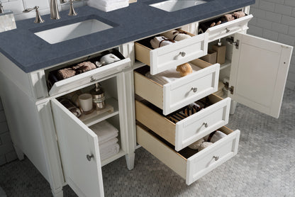 Renovate for Less Atlanta Brittany 60" Double Vanity, Bright White Vanity w/ 3 CM Charcoal Soapstone Silestone Top