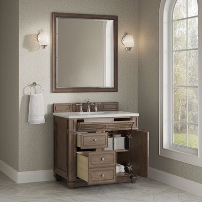 Renovate for Less Atlanta Bristol 36" Single Vanity, Whitewashed Walnut w/ 3 CM Lime Delight Silestone Top