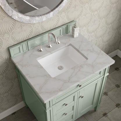 Renovate for Less Atlanta Brittany 30" Single Vanity, Sage Green, w/ 3 CM Victorian Silver Silestone Top