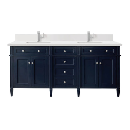 Brittany 72" Double Vanity, Victory Bleu w/ Single Hole 3 CM White Zeus Silestone Top & Backsplash