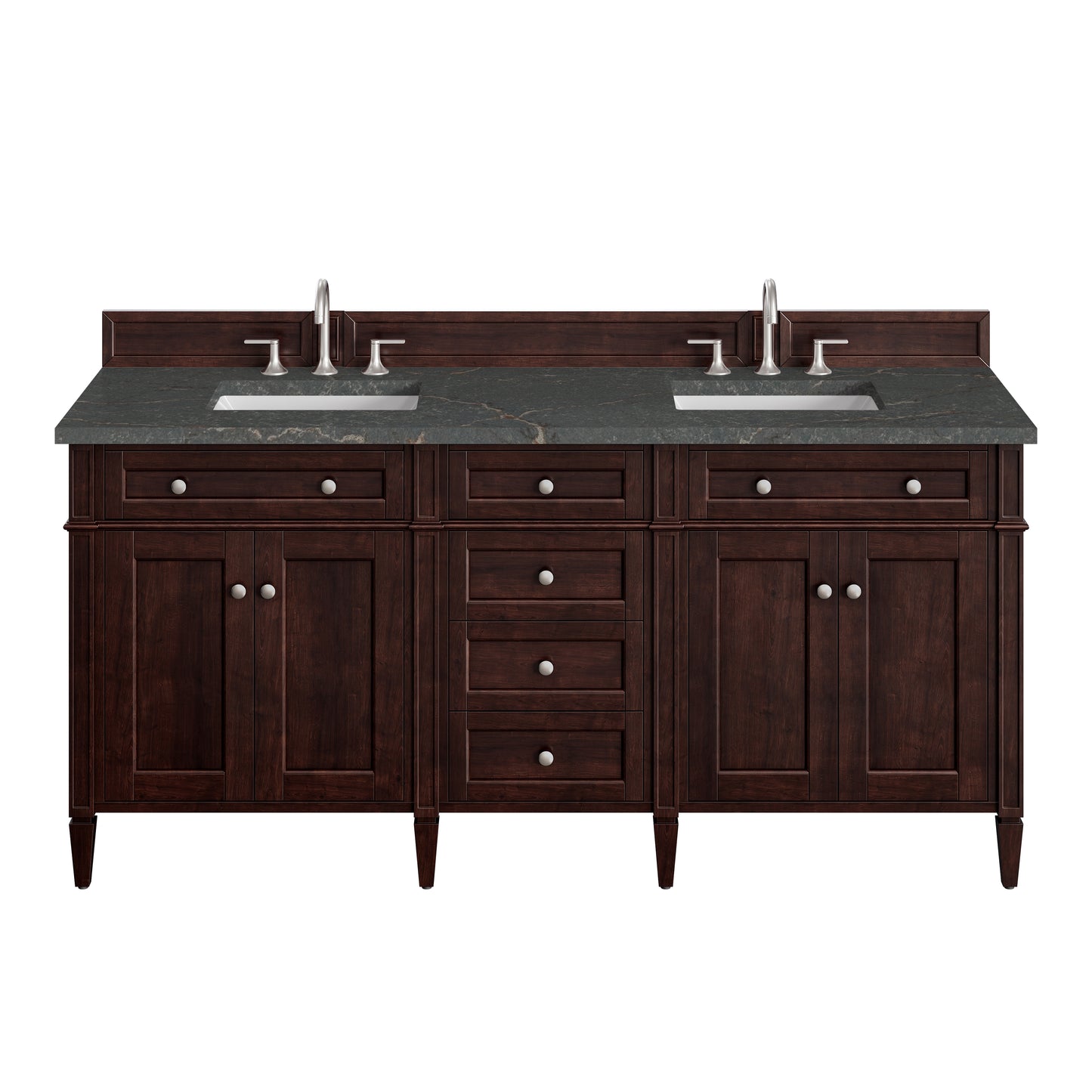Renovate for Less Atlanta Brittany 72" Double Vanity, Burnished Mahogany w/ 3 CM Parisien Bleu Silestone Top