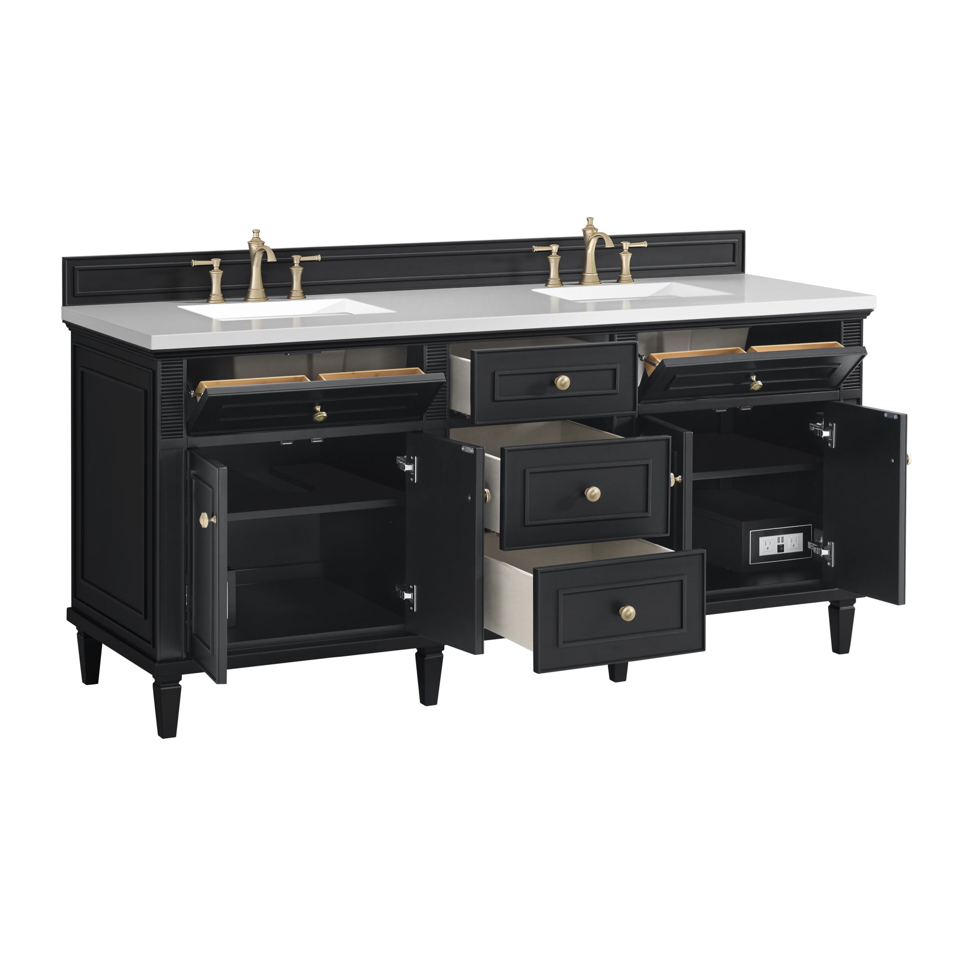 Renovate for Less Atlanta Lorelai 72" Double Vanity, Black Onyx w/ 3 CM White Zeus Silestone Top