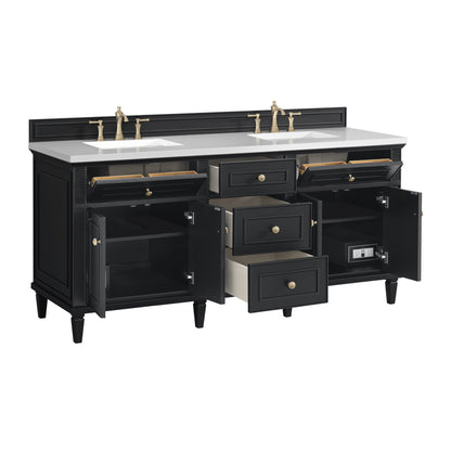 Renovate for Less Atlanta Lorelai 72" Double Vanity, Black Onyx w/ 3 CM White Zeus Silestone Top