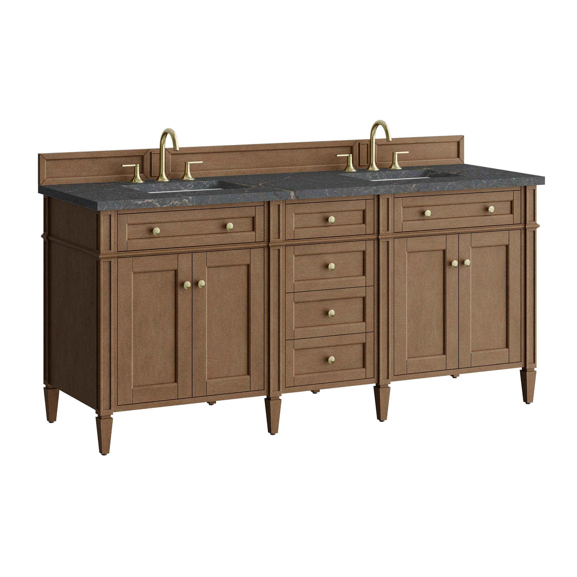 Renovate for Less Atlanta Brittany 72" Double Vanity, Pecan w/ 3 CM Parisien Bleu Silestone Top w/FreePower Wireless Charger