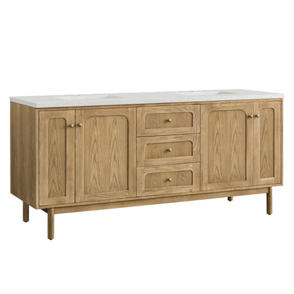 Renovate for Less Atlanta Laurent 72" Double Vanity, Light Natural Oak w/ 3 CM Lime Delight Top