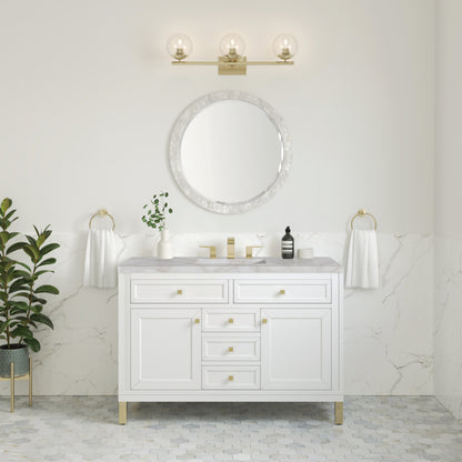 Renovate for Less Atlanta Chicago 48" Single Vanity, Glossy White, w/ 3 CM Victorian Silver Silestone® Top w/FreePower Wireless Charger
