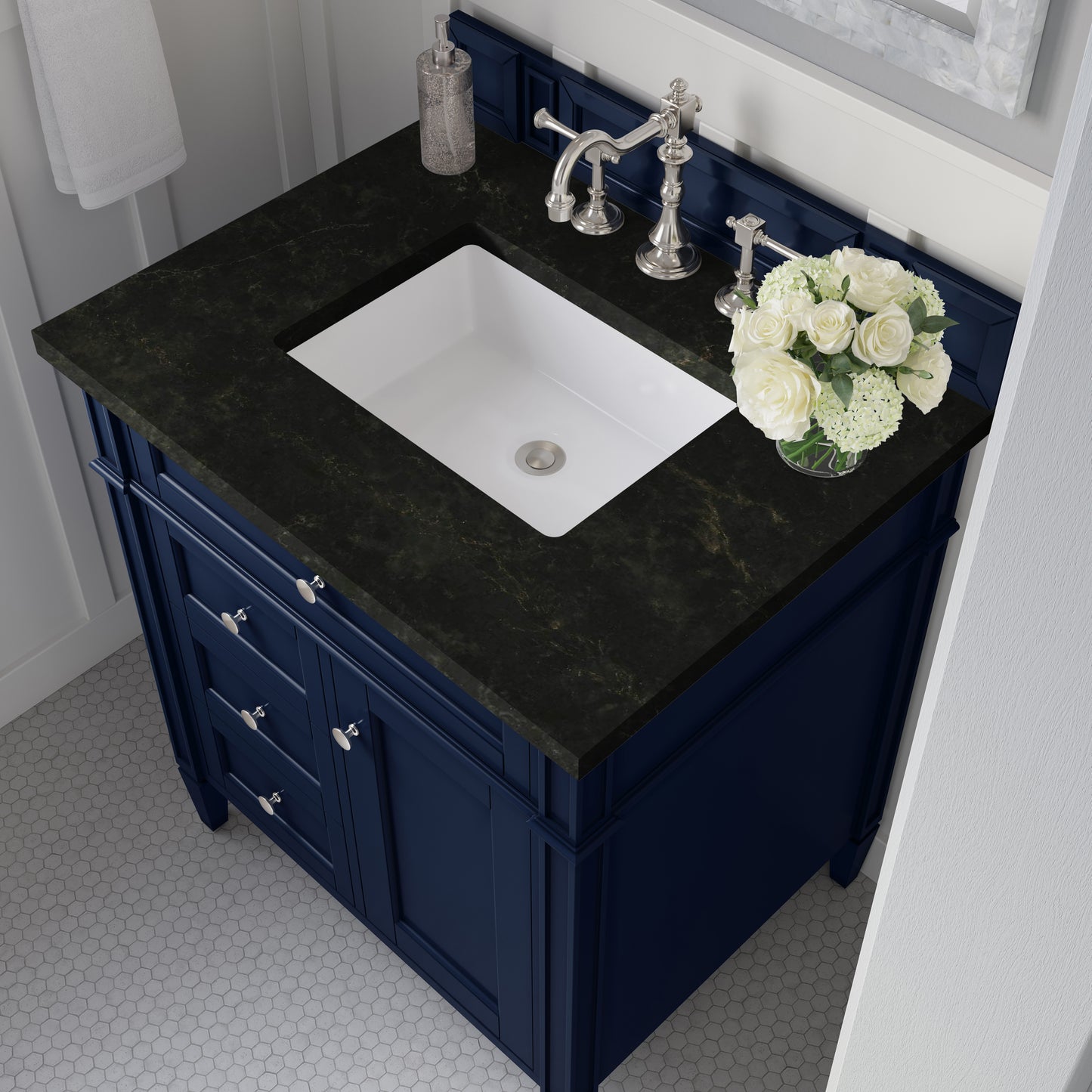 Renovate for Less Atlanta Brittany 30" Single Vanity, Victory Blue, w/ 3 CM Phantome Eclos Top