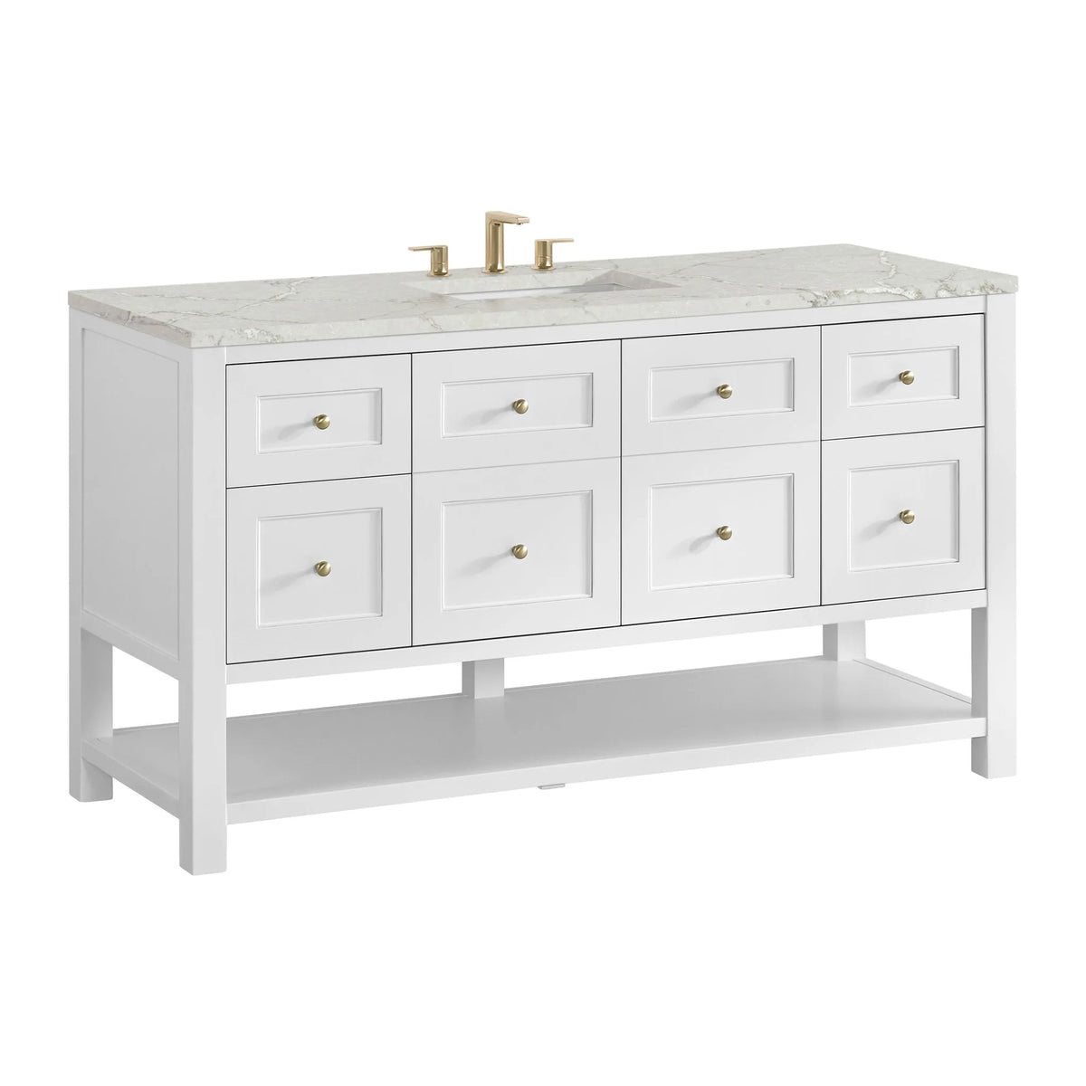 Breckenridge 60" Single Vanity, Bright White, w/ 3 CM Victorian Silver Quartz Top