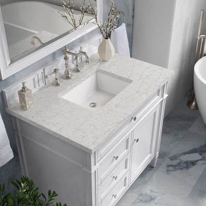 Renovate for Less Atlanta Brittany 36" Single Vanity, Bright White w/ 3 CM Eternal Jasmine Pearl Silestone Top