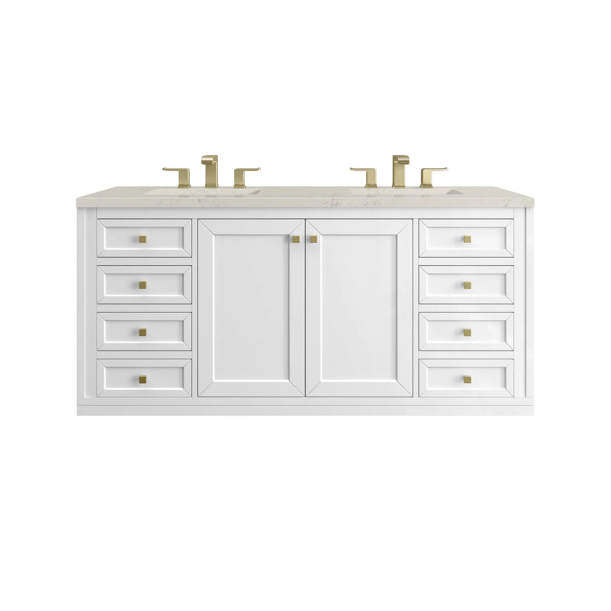Chicago 60" Double Vanity, Glossy White, w/ 3 CM Siberian Silestone Top w/FreePower Wireless Charger