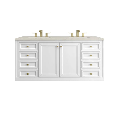 Chicago 60" Double Vanity, Glossy White, w/ 3 CM Siberian Silestone Top w/FreePower Wireless Charger