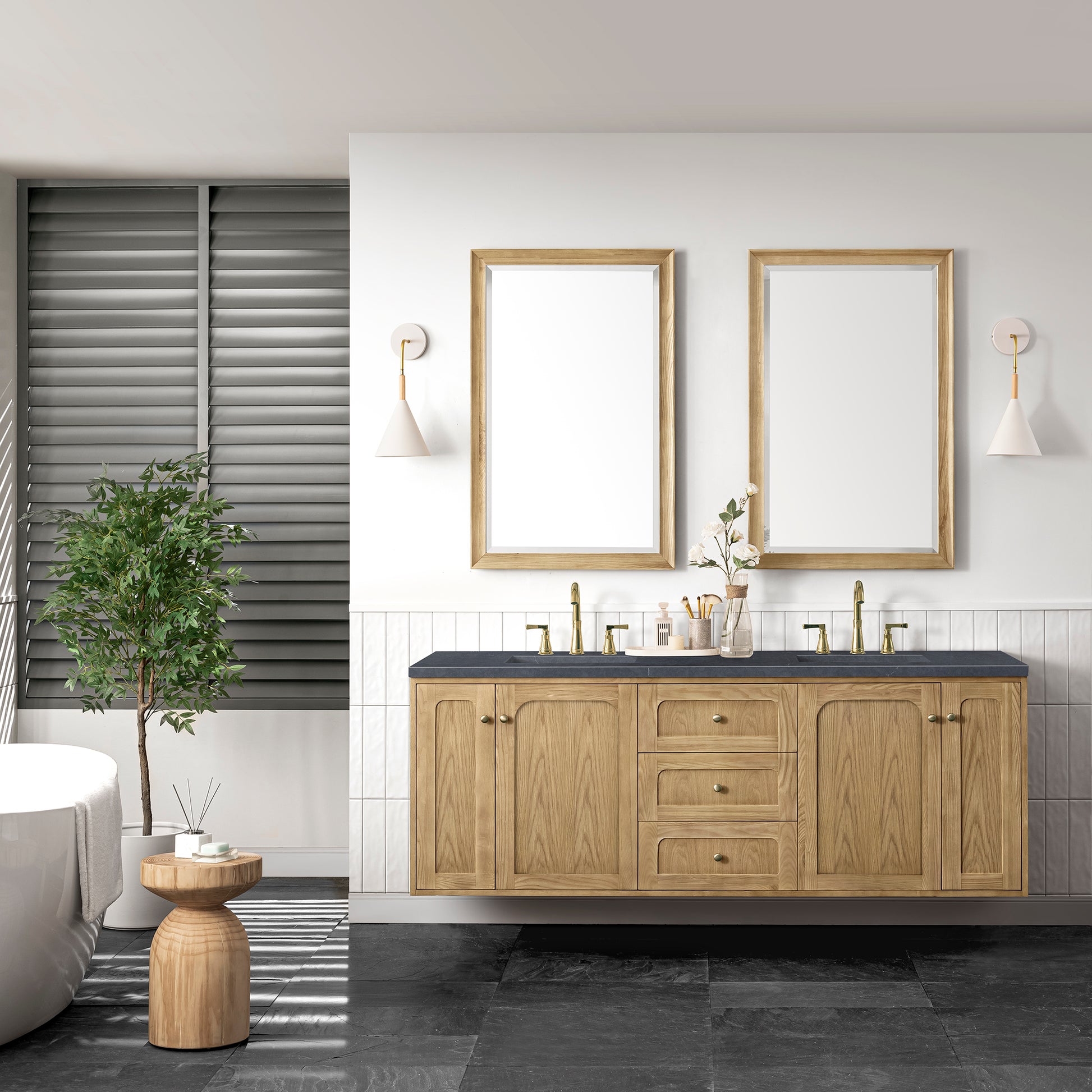 Renovate for Less Atlanta Laurent 72" Double Vanity, Light Natural Oak w/ 3 CM Charcoal Soapstone Top