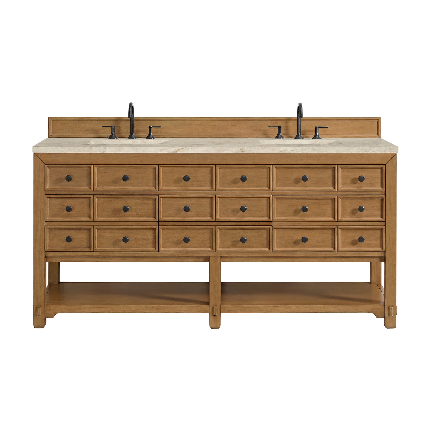 Renovate for Less Atlanta Malibu 72" Double Vanity, Amber Birch, w/ 3 CM Tajnar Eclos Top