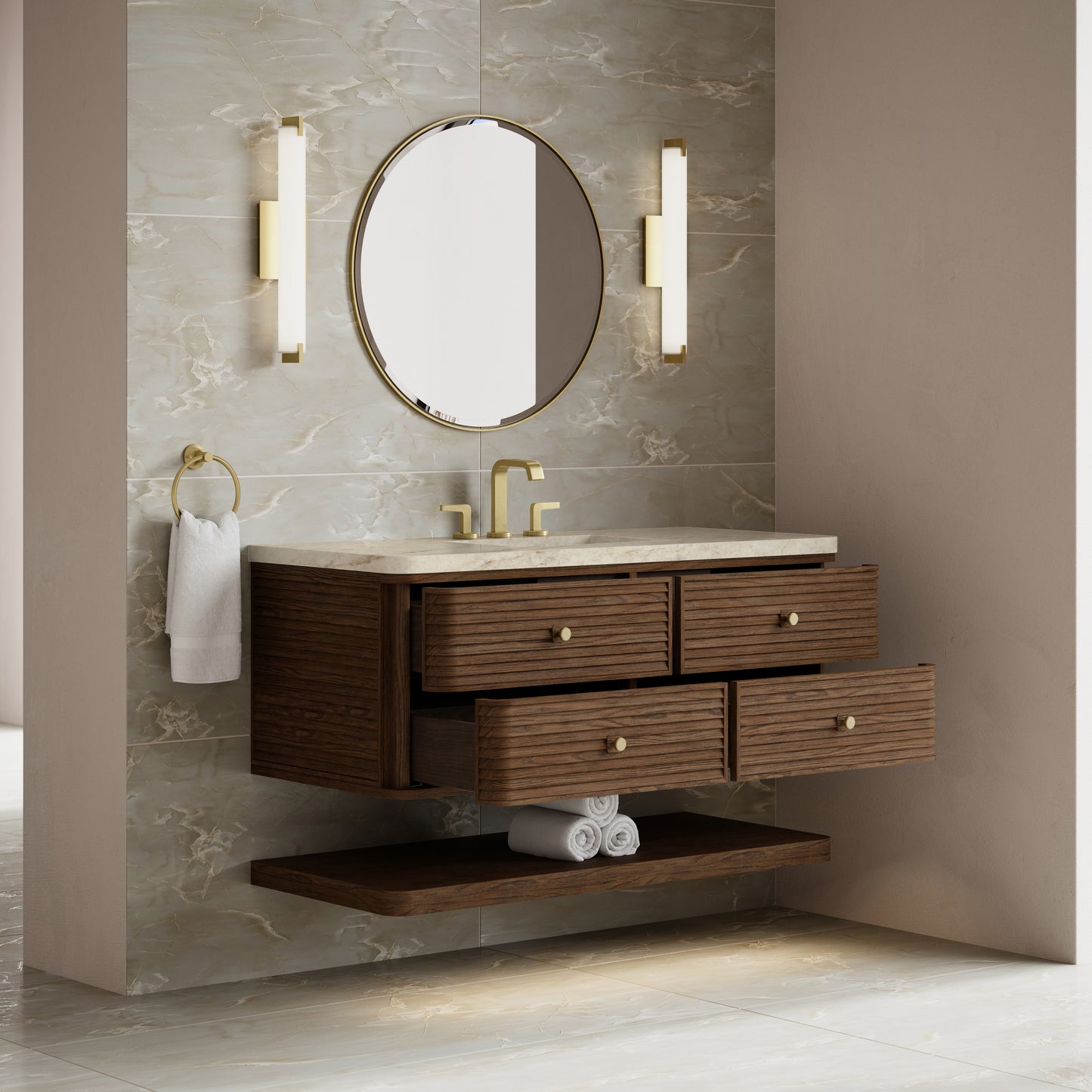 Renovate for Less Atlanta Allamari 48" Single Vanity, Sable w/ 3 CM Tajnar Eclos Top w/FreePower Wireless Charger