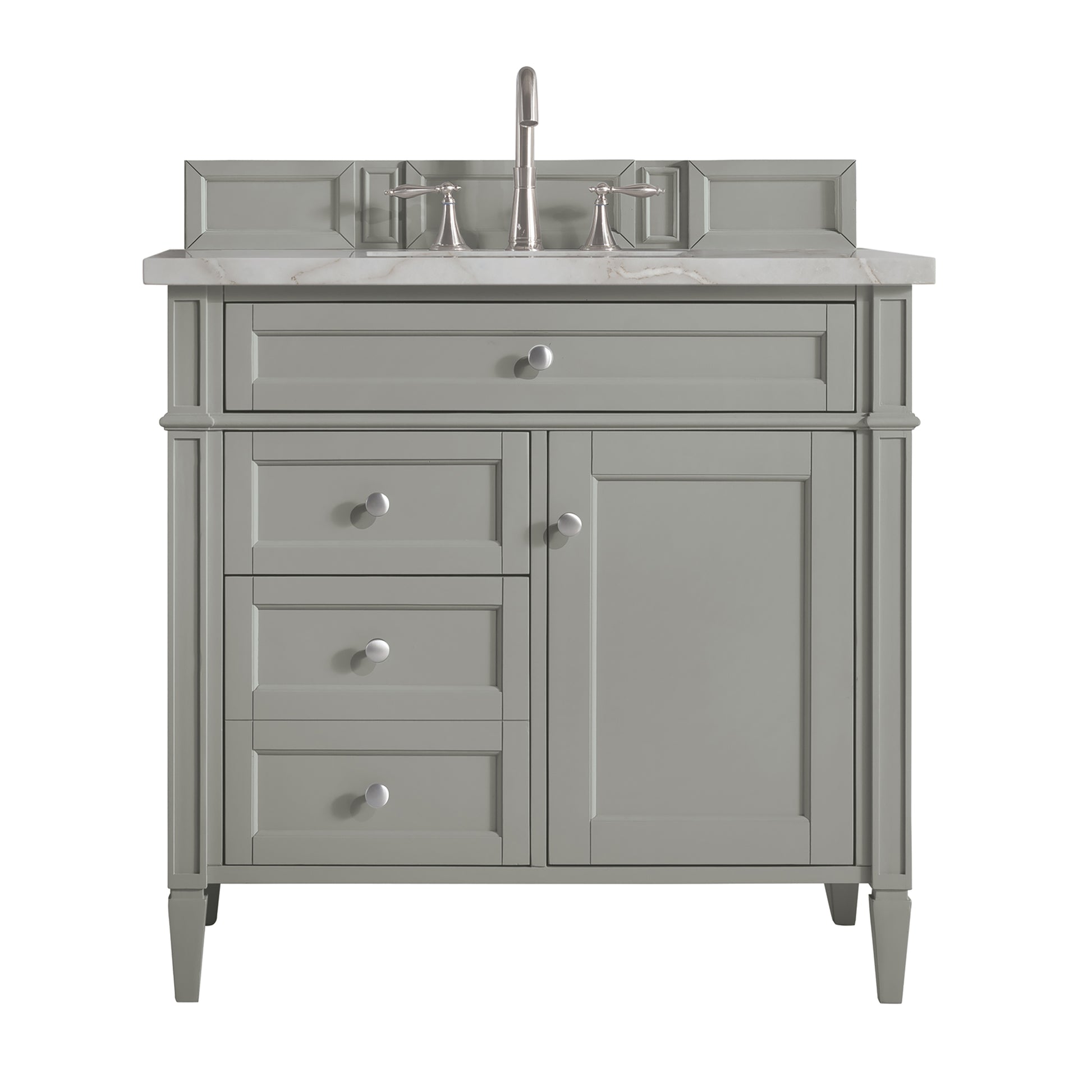 Renovate for Less Atlanta Brittany 36" Single Vanity, Urban Gray w/ 3 CM Victorian Silver Silestone Top