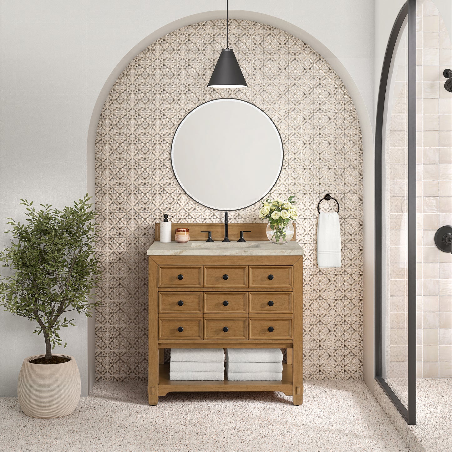 Renovate for Less Atlanta Malibu 36" Single Vanity, Amber Birch, w/ 3 CM Tajnar Eclos Top