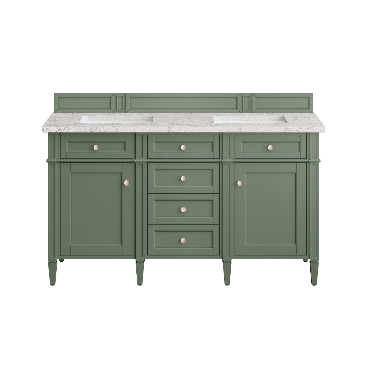 Renovate for Less Atlanta Brittany 60" Double Vanity, Smokey Celadon w/ 3 CM Eternal Jasmine Pearl Top w/FreePower Wireless Charger