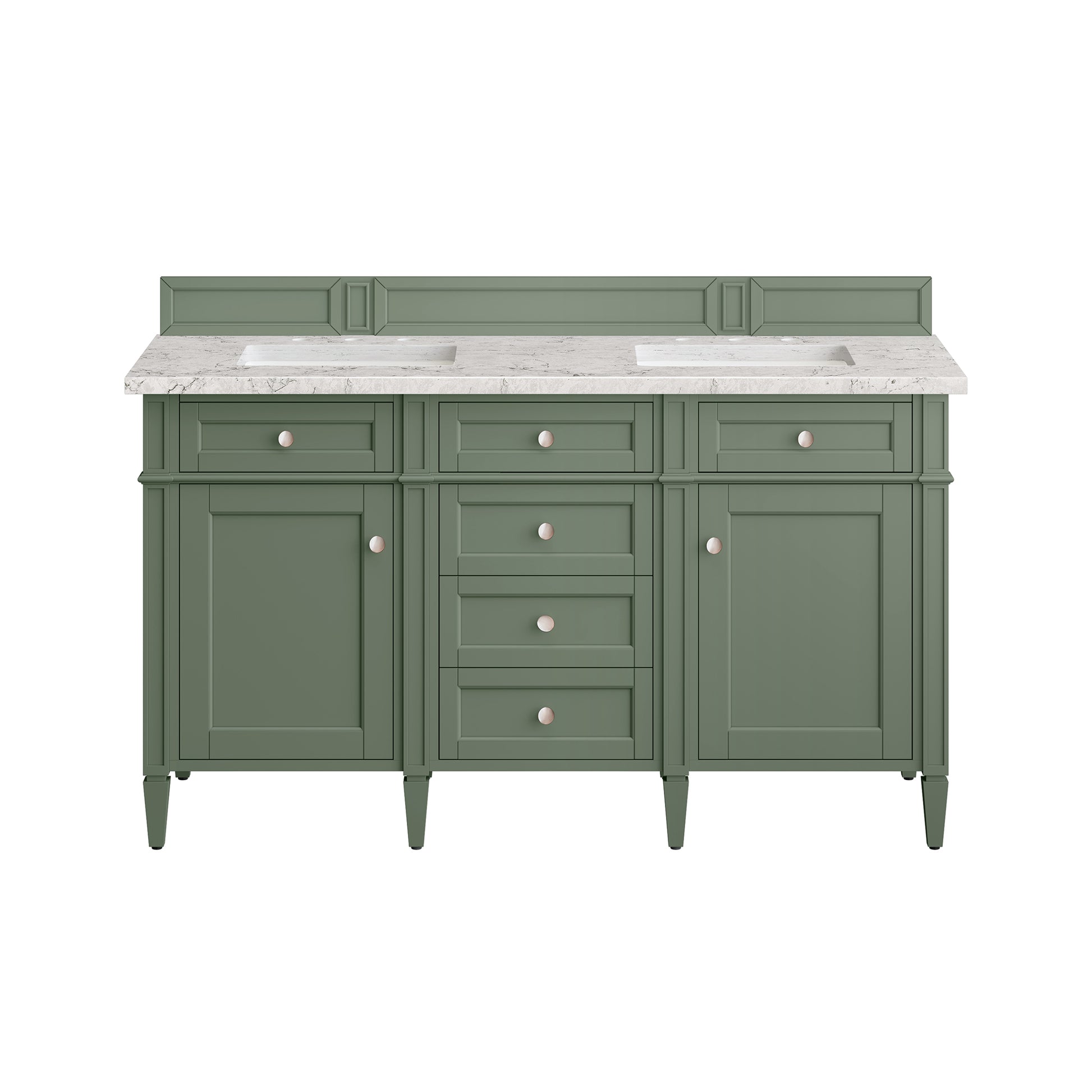 Renovate for Less Atlanta Brittany 60" Double Vanity, Smokey Celadon w/ 3 CM Eternal Jasmine Pearl Top w/FreePower Wireless Charger