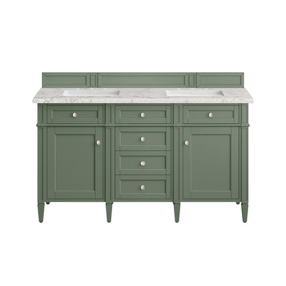 Renovate for Less Atlanta Brittany 60" Double Vanity, Smokey Celadon w/ 3 CM Eternal Jasmine Pearl Top w/FreePower Wireless Charger
