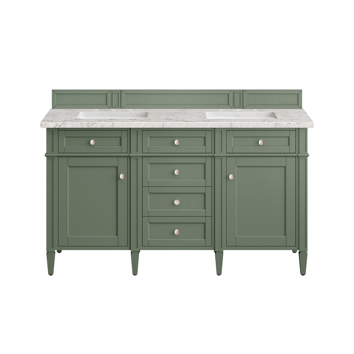 Renovate for Less Atlanta Brittany 60" Double Vanity, Smokey Celadon w/ 3 CM Eternal Jasmine Pearl Top w/FreePower Wireless Charger
