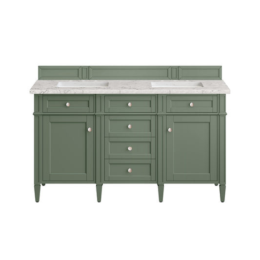 Renovate for Less Atlanta Brittany 60" Double Vanity, Smokey Celadon w/ 3 CM Eternal Jasmine Pearl Top w/FreePower Wireless Charger