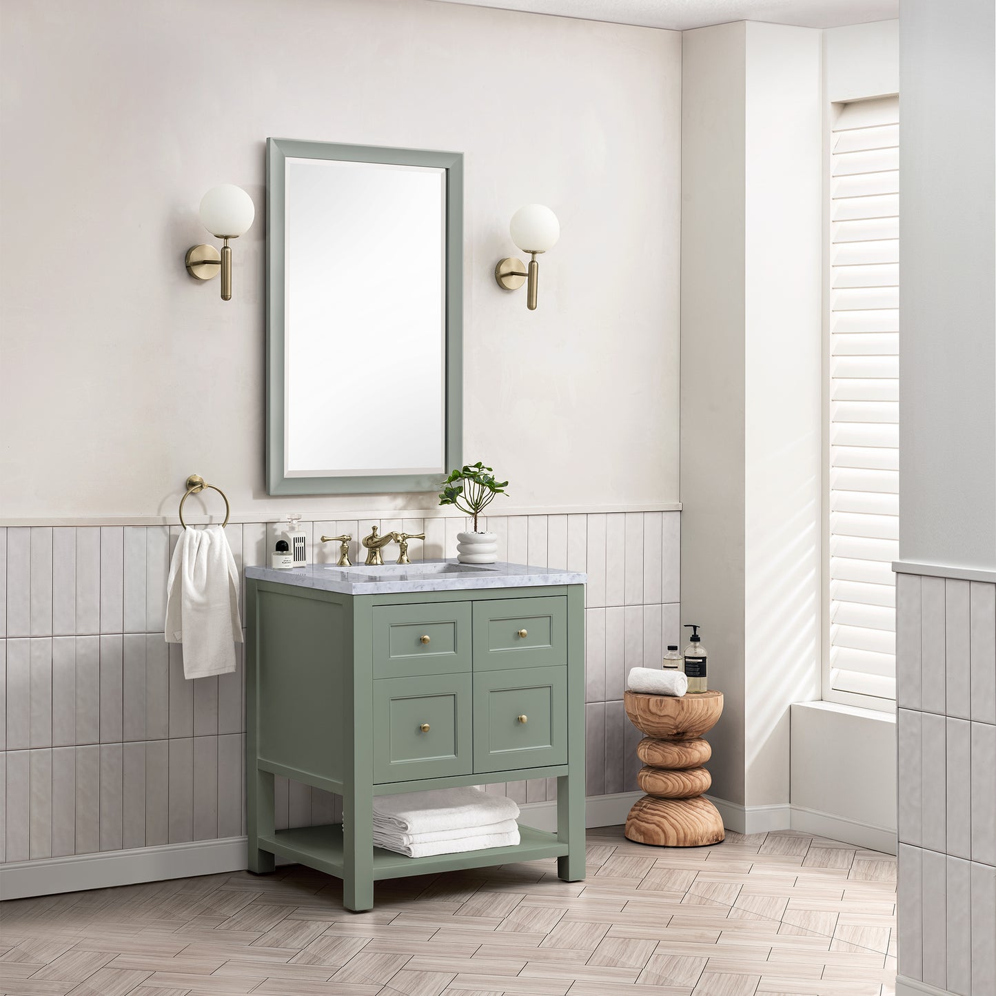 Renovate for Less Atlanta Breckenridge 30" Single Vanity, Smokey Celadon w/ 3 CM Carrara Marble Top