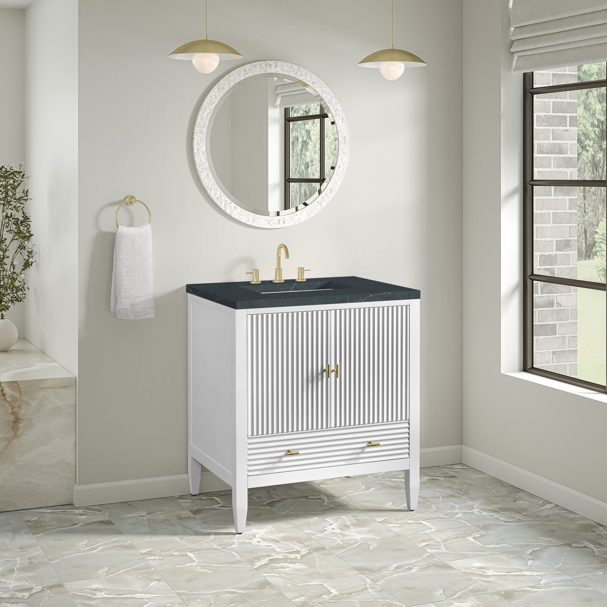 Renovate for Less Atlanta Myrrin 30" Single Vanity, Bright White w/ 3 CM Charcoal Soapstone Silestone Top