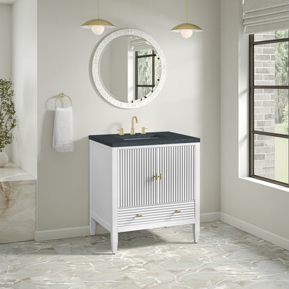 Renovate for Less Atlanta Myrrin 30" Single Vanity, Bright White w/ 3 CM Charcoal Soapstone Silestone Top