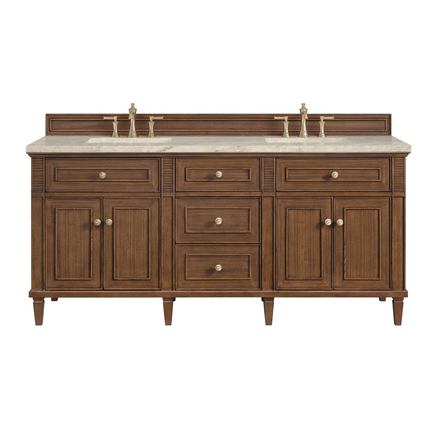 Renovate for Less Atlanta Lorelai 72" Double Vanity, Mid-Century Walnut, w/ 3 CM Tajnar Eclos Top w/FreePower Wireless Charger