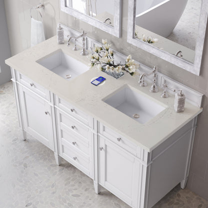 Renovate for Less Atlanta Brittany 60" Double Vanity in Bright White, w/ 3 CM Siberian Silestone Top w/FreePower Wireless Charger