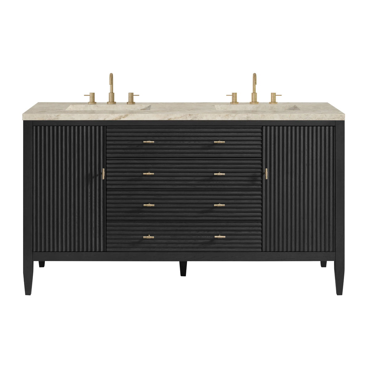 Myrrin 60" Double Vanity, Carbon Oak, w/ 3 CM Tajnar Eclos Top w/FreePower Wireless Charger