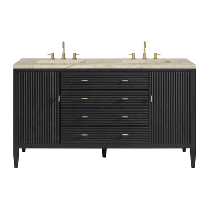 Myrrin 60" Double Vanity, Carbon Oak, w/ 3 CM Tajnar Eclos Top w/FreePower Wireless Charger