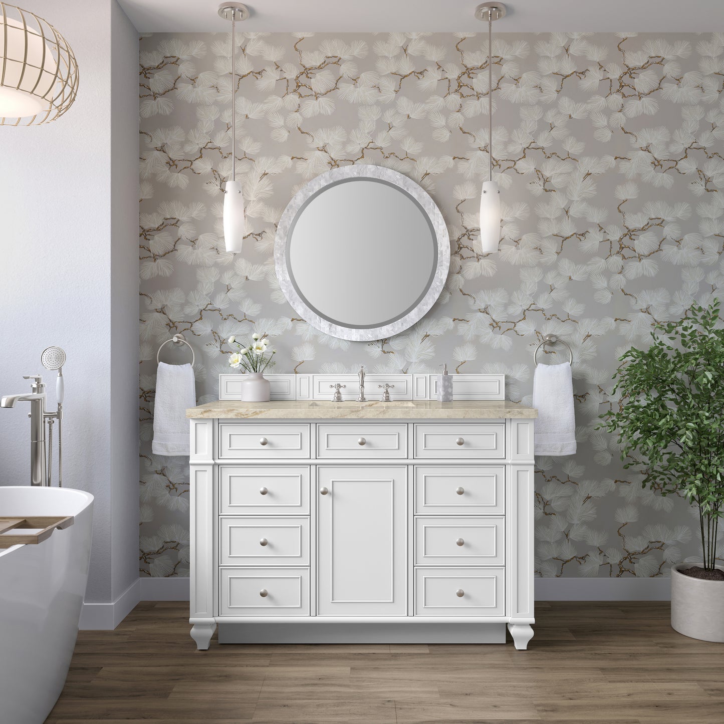 Renovate for Less Atlanta Bristol 48" Single Vanity, Bright White, w/ 3 CM Tajnar Eclos Top
