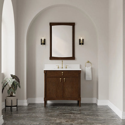 Kinnsden 36" Single Vanity, Sable Oak w/ 3 CM White Zeus Silestone Top