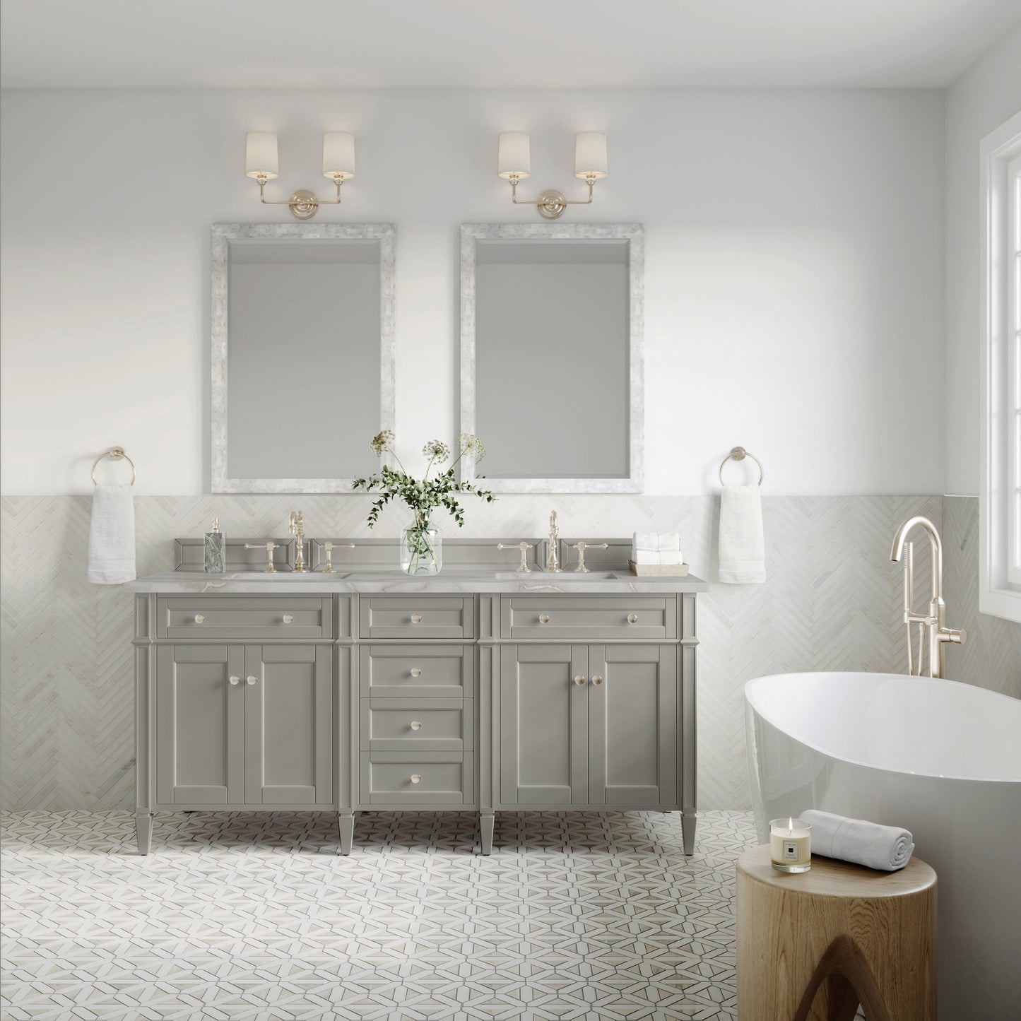 Renovate for Less Atlanta Brittany 72" Double Vanity, Urban Gray w/ 3 CM Victorian Silver Silestone Top